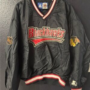 STARTER Blackhawks Satin Pullover Jacket in Black and Red